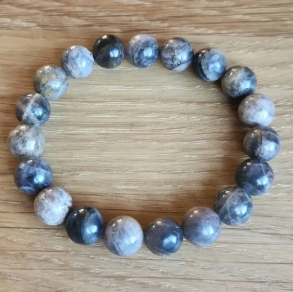 Gray Sunstone Beaded Stretch Bracelet | Handmade